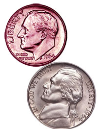 1964 dime and nickel